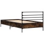 Engineered wood bed frame metal smoke oak 100x200 cm by vidaXL, Beds and slatted bases - Ref: Foro24-845589, Price: 101,47 €,...