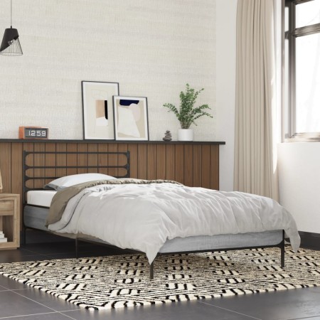 Sonoma gray metal engineered wood bed frame 75x190 cm by vidaXL, Beds and slatted bases - Ref: Foro24-845625, Price: 95,99 €,...