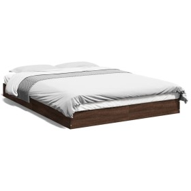 Oak brown engineered wood bed frame 135x190 cm by vidaXL, Beds and slatted bases - Ref: Foro24-842048, Price: 89,49 €, Discou...