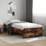 Engineered wood bed frame metal smoke oak 100x200 cm by vidaXL, Beds and slatted bases - Ref: Foro24-845238, Price: 89,13 €, ...