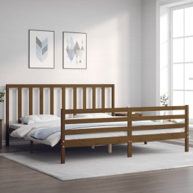 Honey brown solid wood bed frame with headboard by vidaXL, Beds and slatted bases - Ref: Foro24-3193809, Price: 173,99 €, Dis...