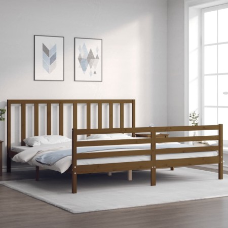 Estructura de cama con cabecero madera maciza marrón miel de vidaXL, Camas y somieres - Ref: Foro24-3193809, Precio: 173,99 €...