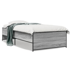 Estructura cama madera ingeniería metal gris Sonoma 90x200 cm de vidaXL, Camas y somieres - Ref: Foro24-845244, Precio: 90,99...