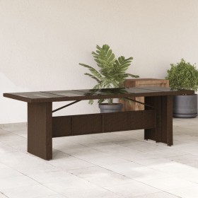 Mesa de jardín superficie de vidrio ratán PE marrón 240x90x75cm de vidaXL, Mesas de jardín - Ref: Foro24-365598, Precio: 294,...