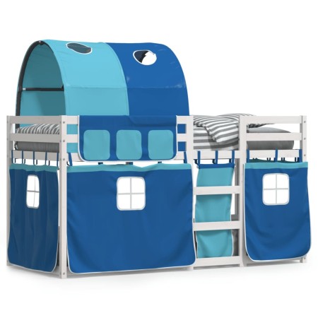 Bunk bed with curtains solid blue pine wood 90x200 cm by vidaXL, Beds and slatted bases - Ref: Foro24-3283986, Price: 257,96 ...