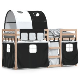 Bunk bed with black and white pine solid wood curtains 90x200 cm by vidaXL, Beds and slatted bases - Ref: Foro24-3284018, Pri...