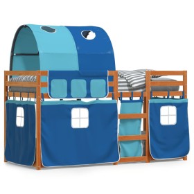 Bunk bed with curtains solid blue pine wood 80x200 cm by vidaXL, Beds and slatted bases - Ref: Foro24-3284013, Price: 189,89 ...