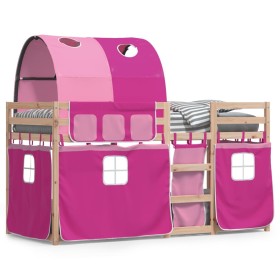 Bunk bed with curtains solid pink pine wood 80x200 cm by vidaXL, Beds and slatted bases - Ref: Foro24-3283990, Price: 188,02 ...