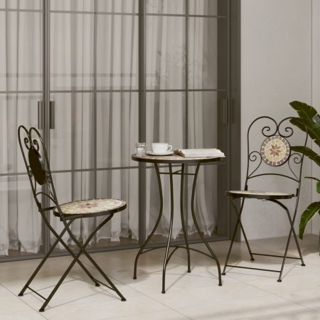 White Terracotta Ceramic Iron Mosaic Bistro Set by vidaXL, Garden sets - Ref: Foro24-3216356, Price: 227,29 €, Discount: %