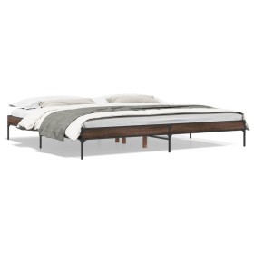 Oak brown metal engineered wood bed frame 180x200 cm by vidaXL, Beds and slatted bases - Ref: Foro24-845005, Price: 113,52 €,...