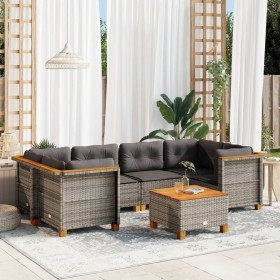 7-teiliges Gartensofa-Set mit grauen synthetischen Rattankissen von vidaXL, Gartensets - Ref: Foro24-3261744, Preis: 558,57 €...