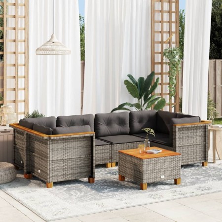 7-teiliges Gartensofa-Set mit grauen synthetischen Rattankissen von vidaXL, Gartensets - Ref: Foro24-3261744, Preis: 558,57 €...