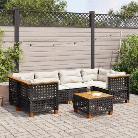 7-teiliges Gartensofa-Set mit schwarzen synthetischen Rattankissen von vidaXL, Gartensets - Ref: Foro24-3261746, Preis: 578,4...