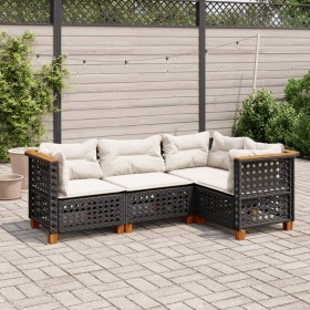 4-teilige Gartensofagarnitur mit schwarzen synthetischen Rattankissen von vidaXL, Gartensets - Ref: Foro24-3261800, Preis: 37...