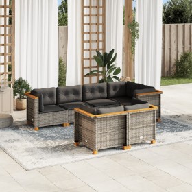 7-teiliges Gartensofa-Set mit grauen synthetischen Rattankissen von vidaXL, Gartensets - Ref: Foro24-3261882, Preis: 618,31 €...