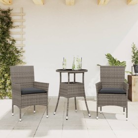 Garden dining set 3 pieces and gray glass synthetic rattan cushions by vidaXL, Garden sets - Ref: Foro24-3278621, Price: 177,...