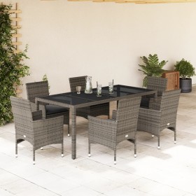 Garden dining set 7 pieces and gray glass synthetic rattan cushions by vidaXL, Garden sets - Ref: Foro24-3278559, Price: 555,...