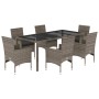 Set comedor jardín 7 pzas y cojines ratán sintético vidrio gris de vidaXL, Conjuntos de jardín - Ref: Foro24-3278559, Precio:...