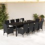 Set comedor jardín 11 pzas cojines ratán sintético vidrio negro de vidaXL, Conjuntos de jardín - Ref: Foro24-3278586, Precio:...