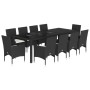 Set comedor jardín 11 pzas cojines ratán sintético vidrio negro de vidaXL, Conjuntos de jardín - Ref: Foro24-3278586, Precio:...