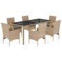 Garden dining set 7 pieces with beige glass synthetic rattan cushions by vidaXL, Garden sets - Ref: Foro24-3278565, Price: 55...