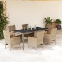 Garden dining set 7 pieces with beige glass synthetic rattan cushions by vidaXL, Garden sets - Ref: Foro24-3278661, Price: 65...