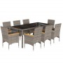 Set comedor jardín 9 pzas y cojines ratán sintético vidrio gris de vidaXL, Conjuntos de jardín - Ref: Foro24-3278656, Precio:...