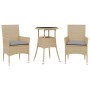 Set comedor jardín 3 pzas cojines ratán sintético vidrio beige de vidaXL, Conjuntos de jardín - Ref: Foro24-3278623, Precio: ...