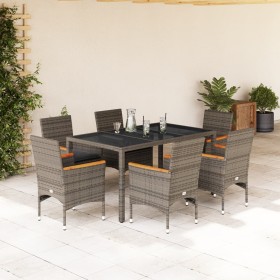 Garten-Essgruppe, 7-teilig, mit Kissen aus synthetischem Rattan aus grauem Glas von vidaXL, Gartensets - Ref: Foro24-3278654,...