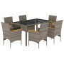 Set comedor jardín 7 pzas y cojines ratán sintético vidrio gris de vidaXL, Conjuntos de jardín - Ref: Foro24-3278654, Precio:...