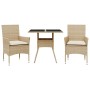 Set comedor jardín 3 pzas cojines ratán sintético vidrio beige de vidaXL, Conjuntos de jardín - Ref: Foro24-3278609, Precio: ...