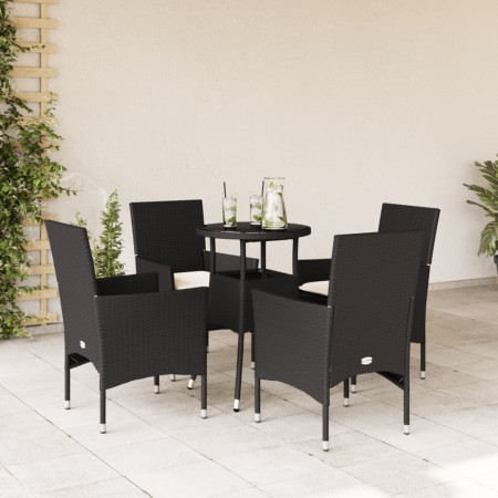 Garten-Essgruppe, 5-teilig, mit Kissen aus schwarzem Glas und synthetischem Rattan von vidaXL, Gartensets - Ref: Foro24-32786...