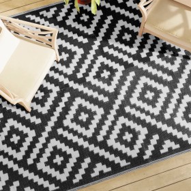 Alfombra de exterior PP blanco y negro 190x290 cm de vidaXL, Protectores para exterior - Ref: Foro24-368574, Precio: 62,99 €,...