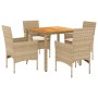 Set de comedor jardín 5 pzas con cojines ratán PE acacia beige de vidaXL, Conjuntos de jardín - Ref: Foro24-3278682, Precio: ...