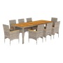 Set de comedor jardín 9 pzas con cojines ratán PE acacia gris de vidaXL, Conjuntos de jardín - Ref: Foro24-3278689, Precio: 7...