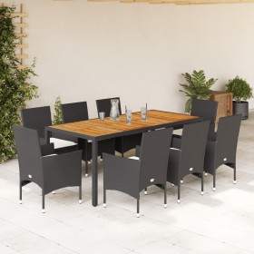 9-piece garden dining set with black acacia PE rattan cushions by vidaXL, Garden sets - Ref: Foro24-3278668, Price: 717,53 €,...