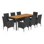 Set de comedor jardín 9 pzas con cojines ratán PE acacia negro de vidaXL, Conjuntos de jardín - Ref: Foro24-3278668, Precio: ...