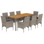 Set de comedor jardín 9 pzas con cojines ratán PE acacia gris de vidaXL, Conjuntos de jardín - Ref: Foro24-3278680, Precio: 6...