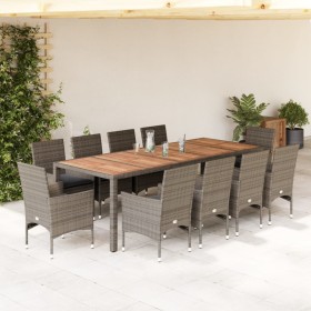 Garten-Essgruppe, 11-teilig, mit Kissen aus synthetischem Rattan aus grauer Akazie von vidaXL, Gartensets - Ref: Foro24-32786...