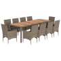 Set comedor jardín 11 pzas cojines ratán sintético acacia gris de vidaXL, Conjuntos de jardín - Ref: Foro24-3278696, Precio: ...