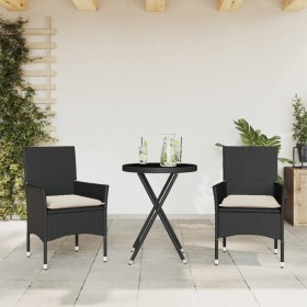 Table and chairs with cushions 3 pieces synthetic rattan black glass by vidaXL, Garden sets - Ref: Foro24-3278747, Price: 179...