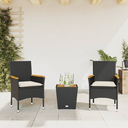 Table and chairs with cushions 3 pieces synthetic rattan black glass by vidaXL, Garden sets - Ref: Foro24-3278745, Price: 188...