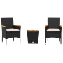 Table and chairs with cushions 3 pieces synthetic rattan black glass by vidaXL, Garden sets - Ref: Foro24-3278745, Price: 188...