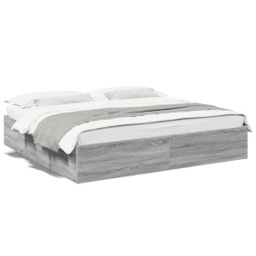 Sonoma gray engineered wood bed frame 200x200 cm by vidaXL, Beds and slatted bases - Ref: Foro24-3280991, Price: 138,99 €, Di...