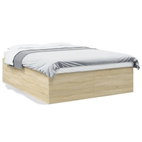 Sonoma oak engineered wood bed frame 150x200 cm by vidaXL, Beds and slatted bases - Ref: Foro24-3280918, Price: 142,11 €, Dis...