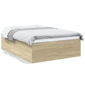 Sonoma oak engineered wood bed frame 140x190 cm by vidaXL, Beds and slatted bases - Ref: Foro24-3280939, Price: 135,47 €, Dis...