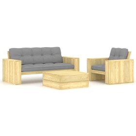 Set muebles de jardín y cojines 3 pzas madera pino impregnada de vidaXL, Conjuntos de jardín - Ref: Foro24-3065775, Precio: 4...