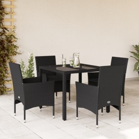 Garten-Essgruppe, 5-teilig, mit Kissen aus schwarzem Glas und synthetischem Rattan von vidaXL, Gartensets - Ref: Foro24-32785...