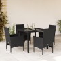 Set comedor jardín 5 pzas cojines ratán sintético vidrio negro de vidaXL, Conjuntos de jardín - Ref: Foro24-3278544, Precio: ...