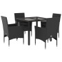 Set comedor jardín 5 pzas cojines ratán sintético vidrio negro de vidaXL, Conjuntos de jardín - Ref: Foro24-3278544, Precio: ...